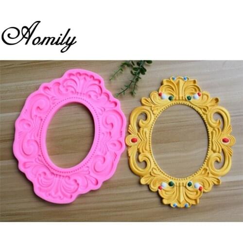 Aomily Wedding Big Size Photo Mirror Frame Cake Silicone Fondant Mold Mousse Brim Decor Sugarcraft Icing Mat Pad Pastry Baking