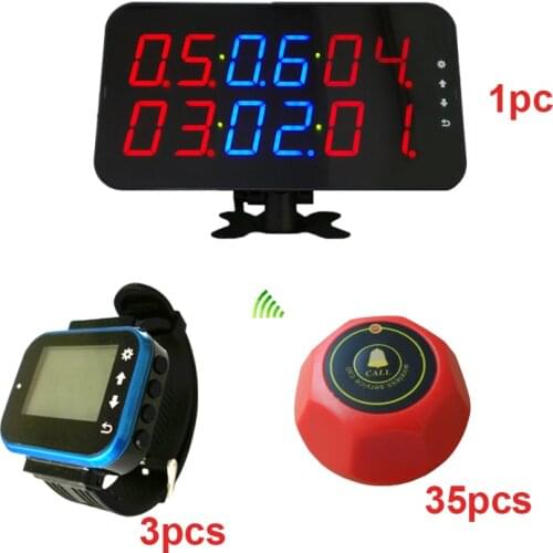 433.92mhz Restaurant Table Call Button Service System 1 Screen 3 Watch Pager 35 Bell