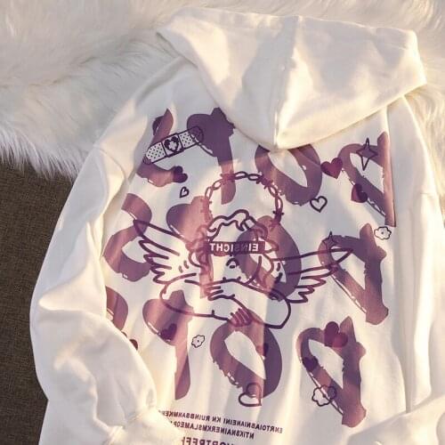 Gothic Zipper Hoodie y2k angel graffiti letter print Oversized hoodie punk Long sleeve Grunge Sweatshirts Autumn Winter tops