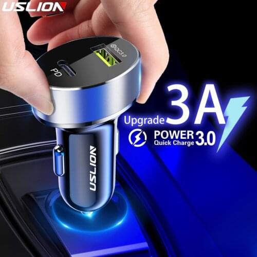 USLION 36W Quick Charge 3.0 USB Car Charger For iPhone 11 Pro 11Pro Max Huawei PD3.0 Type C Fast Charge Car USB C Phone Charger