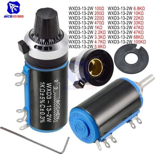WXD3-13-2W Wirewound Potentiometer Resistance 100R 470R 1K 4.7K 10K 22K 47K 100KΩ Ohm 10 Turn Precision Dial Potentiometer Knob