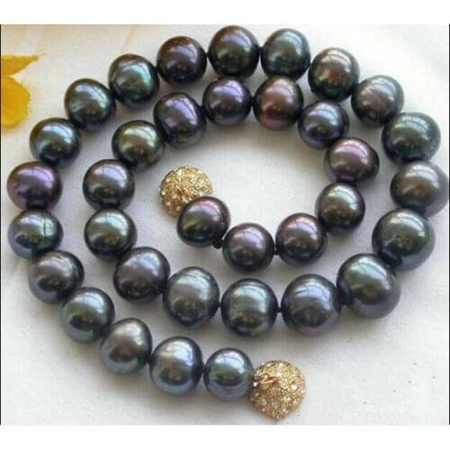 10mm bright black colors pearl necklace magnet gold clasp natural Freshwater PEARL Women Jewelry 35cm 43cm 15'' 17