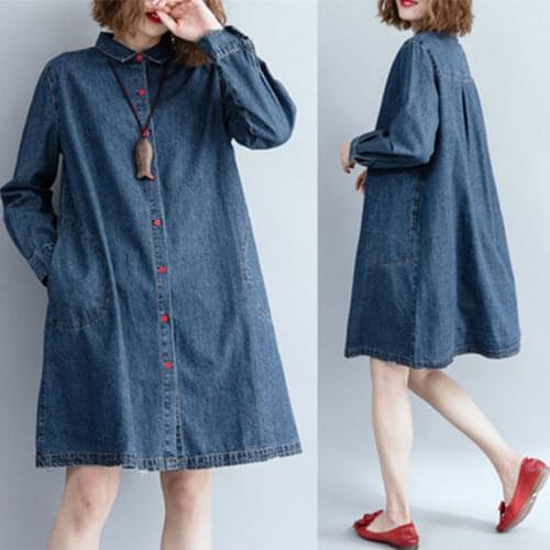 Denim Shirts All-Matched Casual Long Blouses Big Size New Arrival 2021 Autumn Korea Fashion Women Turn-Down Collar Loose