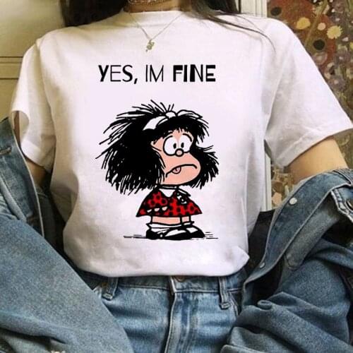 Womens T-shirt Mafalda Cartoon Fashion Print T-shirt Ladies Casual Harajuku Graphic T-shirt female graphic T-shirt kawaii shirt