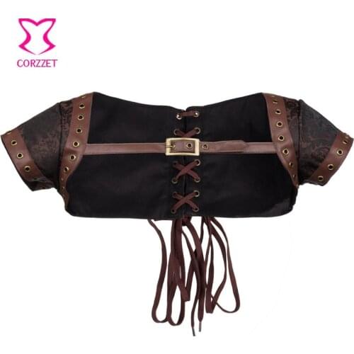 S-6XL Brown Short Sleeves Punk Rave Gothic Jacket Coat Plus Size Sexy Corset Steampunk Clothing Burlesque Costume Accessories