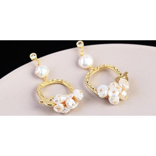 Natural Fresh Water Baroque Pearl Drop Womens Earrings Wedding Dangle Earrings Luxury Handmade Fine Jewellery Round Earrings