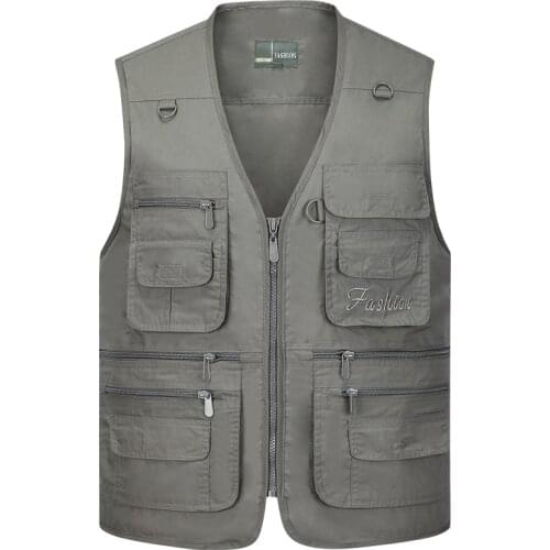 Military Green Photographer Baggy Work Waistcoat Summer Quick Dry Thin Vest Male with Many Pockets Casual Classic Multi Pocket