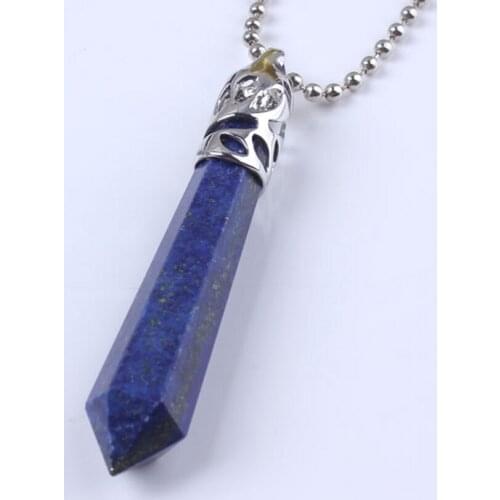 100-Unique 1 Pcs Charm Silver Plated Lapis Lazuli Hexagonal Prism Pendant Fashion Jewelry 9x60mm