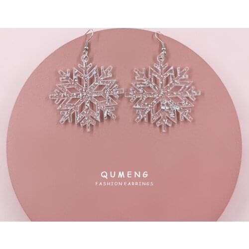 2020 Fashion Exaggerated Transparent Sequins Acrylic Snowflake Long Pendant Earrings Ladies Elegant Party Christmas Jewelry