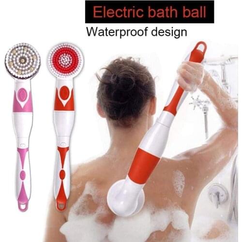 4 In 1 Electric Shower Brush, Waterproof Long Handle SPA Massage Scrubber Exfoliation Body Brush Kit for Relaxing Muscles