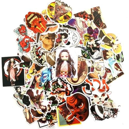 50pcs Demon Slayer: Kimetsu No Yaiba Anime PVC Graffiti Waterproof Sticker Suitcase Luggage Guitar Car Styling Stickers