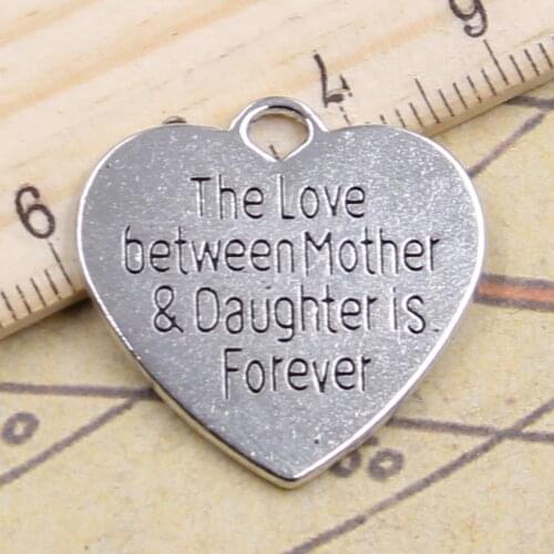 8pcs Charms Heart Love Between Mother & Daughter Is Forever 25x25mm Antique Silver Pendants Making DIY Tibetan Finding Jewelry