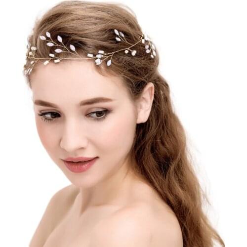 Handmade Leaf Headbands for Bridal Wedding Party Hair Accessories Women Girls Simple Fashion Rhinestone Hairbands with Ribbon