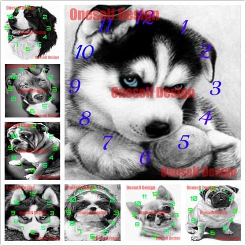 2020 new style diy diamond mosaic sale cute dog diamond painting full clock dog 5d diamond embroidery sale clock Christmas gift