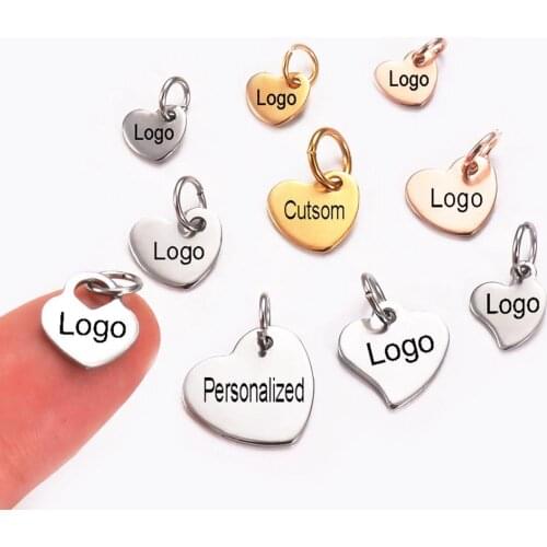 30pcs Personalized Custom your Logo Engravable Heart Tags Makings Necklace Bracelet Charms Jewelry Stainless Steel DIY Findings