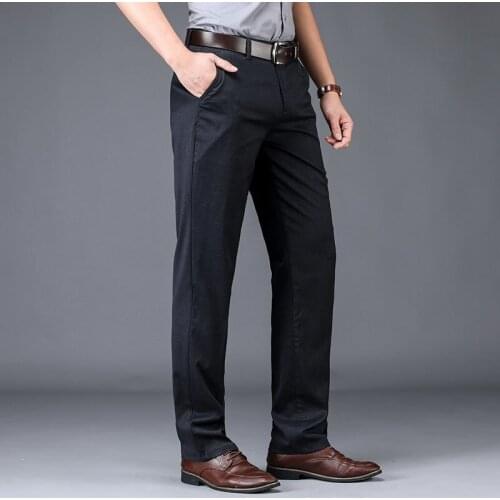 Summer Mens Thin Suit Pants New Business Casual Straight Loose Elastic Pants Brand Trousers Classic Style Plus Size 30 40 42