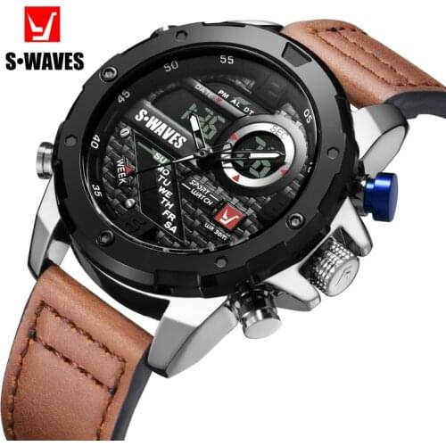 Swaves brand electronic dual display sports leisure mens watch waterproof belt multi-functional trend Watch