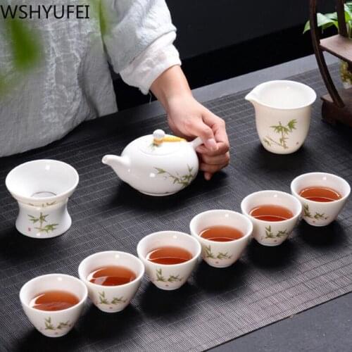 Blue and white ceramic sheep fat white porcelain tea sets drinkware with Gaiwan porcelain cup best china gifts