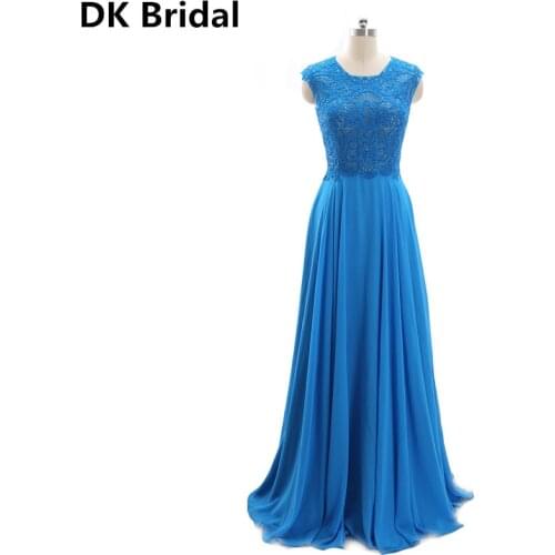 Elegant A Line Appliques Chiffon O-neck Party Dresses Long Sleeveless Beaded Evening Dresses Formal Evening Gowns Dresses