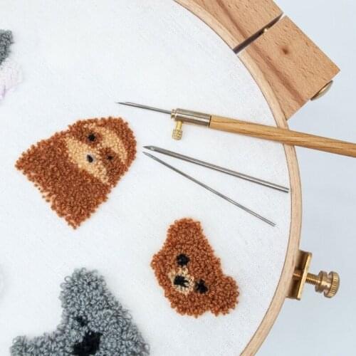 G5AB Wooden Handle Punch Poke Needles Embroidery Pen Wire Guide Sewing Weaving Tool Kit for thread Yarn DIY Craft