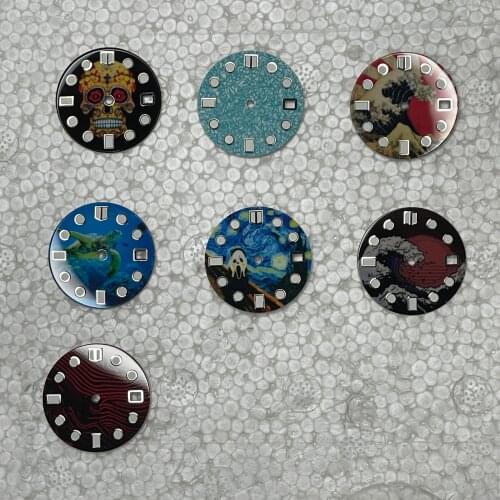 Personality nh35 dial Watch dial new C3 luminous modified watch literal skx007 small millimeter 28.5mm abalone nh35