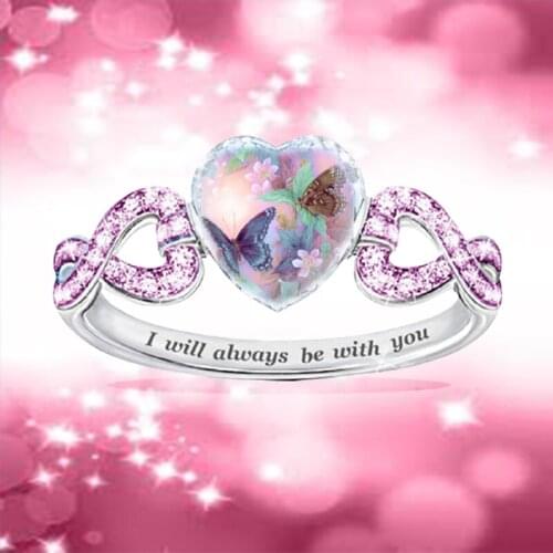 Aesthetic Rings for Women Pink Crystal Color Butterfly Cute Rings Fashion Jewelry Crystal Jewelry Indie Crystal Rings Jewellery