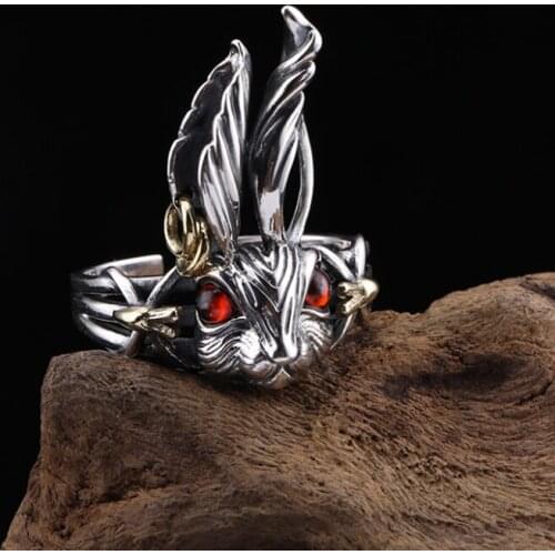 Real 925 Sterling Silver Make Old Ring Hip Hop Street 12 Zodiac Crystal Fans Rabbit Mouth Ring Exquisite Party Jewelry