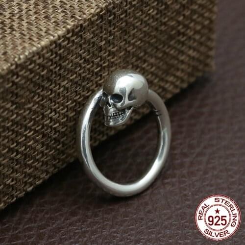 100% S925 sterling silver ladies ring personality fashion classic jewelry retro style carved Chinese style skull new hot 2018