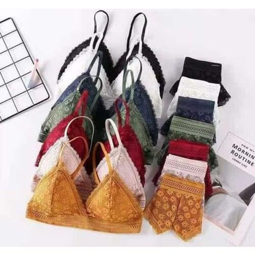 Sexy Bra and Panty Sets Female Removable Pads Intimates Lace Lingere Set Women Without Steel Ring Bralette Briefs Underwear Suit