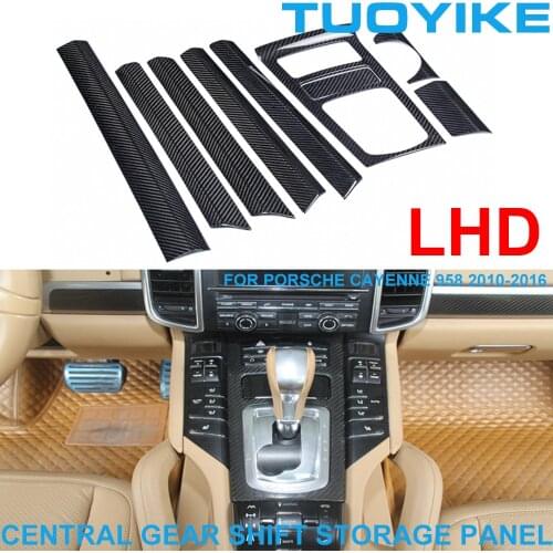 LHD Real Dry Carbon Fiber Console Central Gear Shift Storage Interior Trim Panel Cover Sticker For Porsche Cayenne 958 2010-16