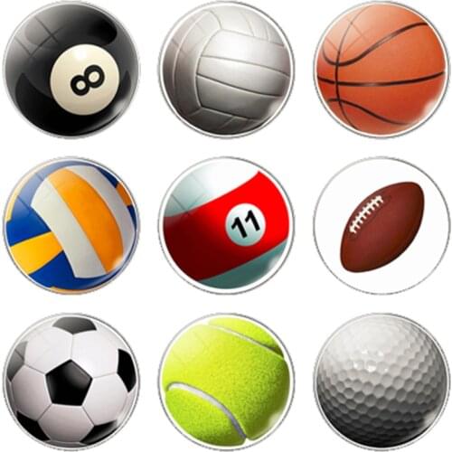 POOL EIGHT BALL Fridge Magnet 30mm Glass Dome Gemstone Refrigerator Magnetic Sticker Football Basketball Golf Volleyball Tennis