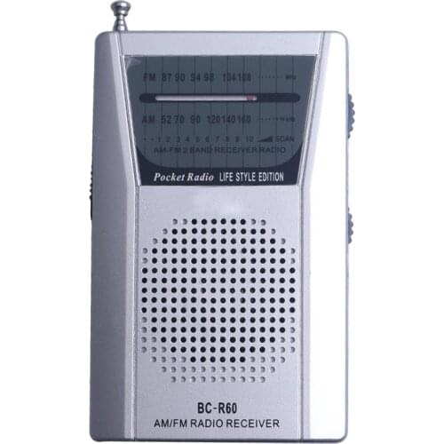 Mini BC-R60 Pocket Radio Telescopic Antenna Outdoor Mini AM/FM Dual Band Radio World Receiver 88-108MHz Speaker 3.5mm Earphone