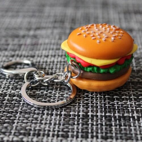 JAVRICK Fashion Keychain Hamburger Cheeseburger Polymer Clay Key Chain Simulation Food Pendant Keyring