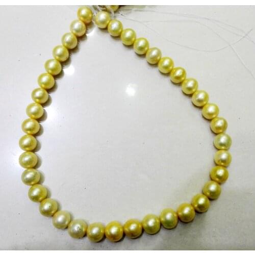Natural Freshwater Pearl 12-13mm Bright Gold Color Pearl highlight pearl 37cm Strand Loose Beads women Jewelry