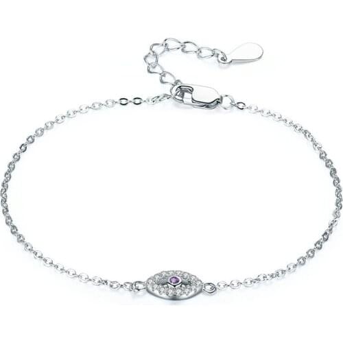 2017 new Authentic 925 Sterling Silver Eyes Bracelet Purple Clear Cubic Zircon Adjustable Link Chain Bracelets Jewelry