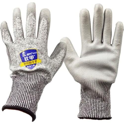 Five level anti-cutting breathable non-slip gloves Polyethylene fiber Pu coating breathable flexible anti-static mens gloves