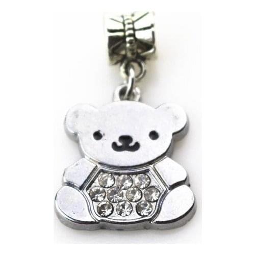 20pcs/lot crystal bear charms hanging charm big hole pendant beads charm fit pando bracelet diy jewelry dangle charms