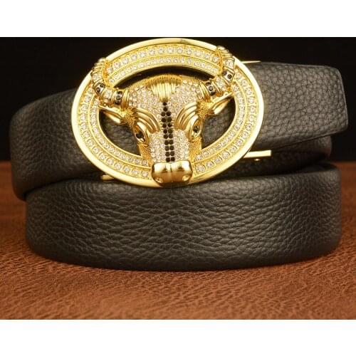 2021 High Grade Mens Leather Belt Fashion Auto Straps Luxury Drill Cow Buckle Head Waistband Birthday Gift MJ46