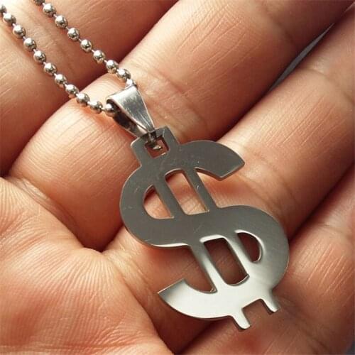 RONGQING 10pcs/lot Dollar sign pendants necklace 60cm High Quality Fashion stainless steel necklace men women long necklace
