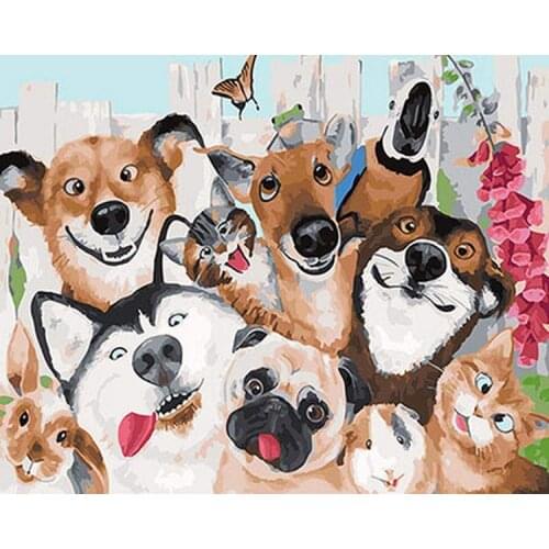 Happy Puppy Series DIY Digital Oil Painting Digital Kit Adult Digital Acrylic Painting Home Decoration