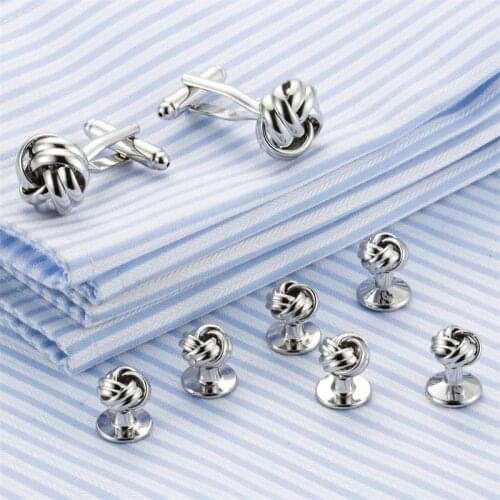 8 PCS/SET Silver Knots Twist Cufflinks for Mens Luxury Tuxedo Shirt Stud Button Man Cuff Links Brand Jewelry Gifts Z438