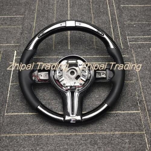 Carbon fiber Trim Leather handle Steering wheel replacement electronic watch with shifter paddle connector For BMW M1 M2 M3 M4