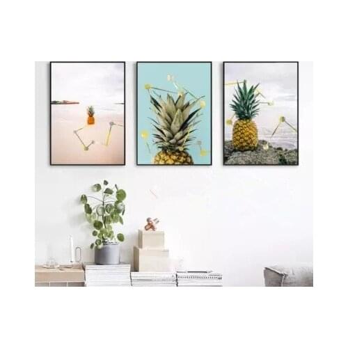 Nordic Modern Simple Oil Painting Seaside Pineapple Golden Dot Frameless Decoration Drawing Room Canvas Painting Drawing Wall