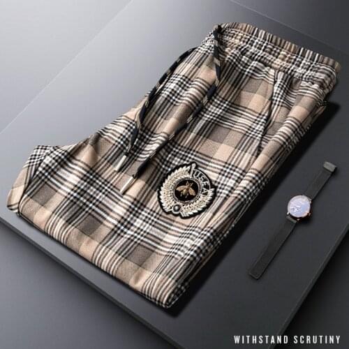 Light luxury high-end yarn-dyed plaid casual sports pants mens tie-pants summer comfortable mens trousers
