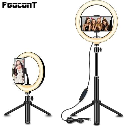 LED Ring Light with Extendable Tripod Stand 8inch LED Selfie Ring Lamp Phone Holder for Tiktok YouTube Video Lighting Studio Kit