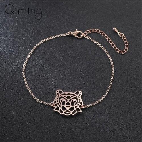 Vintage Origami Tiger Bracelet Women Female Gold Stainless Steel Punk Men Jewelry Couple Cuff Animal Bracelets Gift