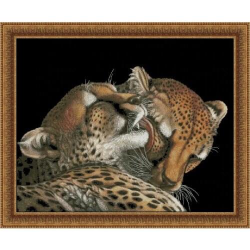 Top Quality premium lovely counted cross stitch kit licking leopards, leopard mate lick love