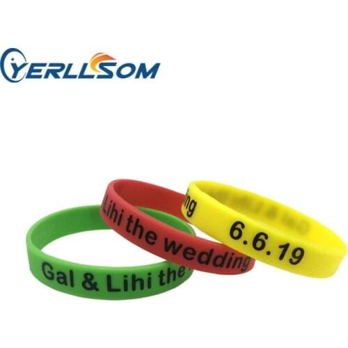 YERLLSOM 200pcs/Lot High Quality Customized name and date for wedding events silicone bracelets wristbands Y19042901
