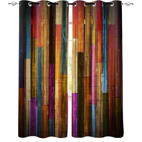 Colorful Wooden Boards Retro Curtains for Living Room Bedroom Kitchen Window Treatment Curtain Home Decoration