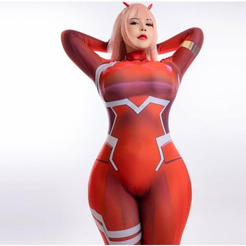 DARLING In The FRANXX Costume ZERO TWO Cosplay Halloween Costumes for Women Sexy Zentai Spandex Bodysuit for Girls